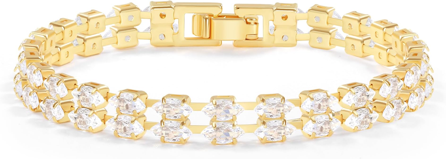 14K Gold Plated Women’s Tennis Bracelet – Sleek CZ Line Bracelet, Fits 6.0"–7.2" Wrist – Sparkly Everyday Jewelry Gift, Contemporary Tennis Bracelets for Women