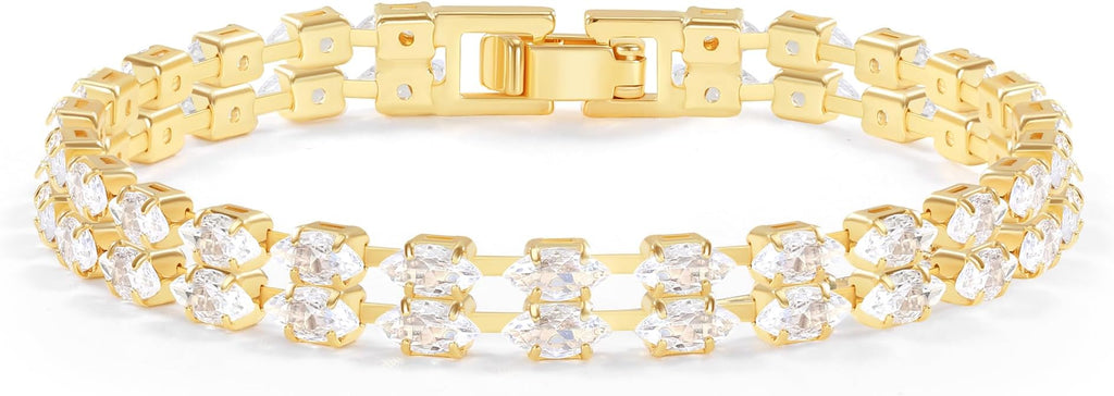 14K Gold Plated Women’s Tennis Bracelet – Sleek CZ Line Bracelet, Fits 6.0"–7.2" Wrist – Sparkly Everyday Jewelry Gift, Contemporary Tennis Bracelets for Women