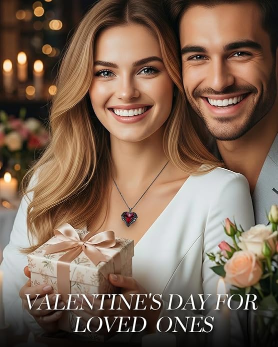 CDE Valentines Day Gifts for Women Angel Wings Necklace for Women with Birthstone, Love Heart Silver Tone/Gold Tone Pendant, Ideal Anniversary or Birthday Jewelry Gifts for Wife Girlfriend Her