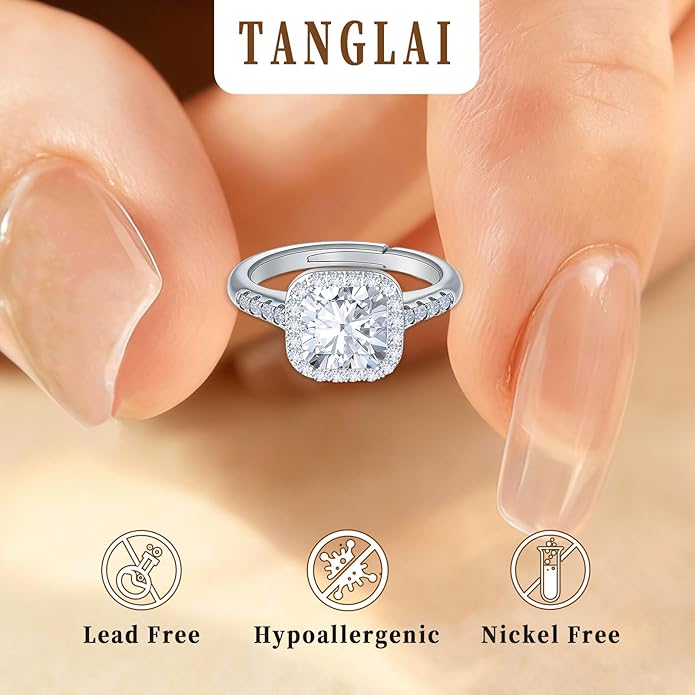 Engagement Rings for Women, Wedding Band for Women，Brilliant D Color VVS1 Clarity Lab Created Rings 14K White Gold Vermeil Ring for Women Jewelry Gifts Adjustable Ring 4-10