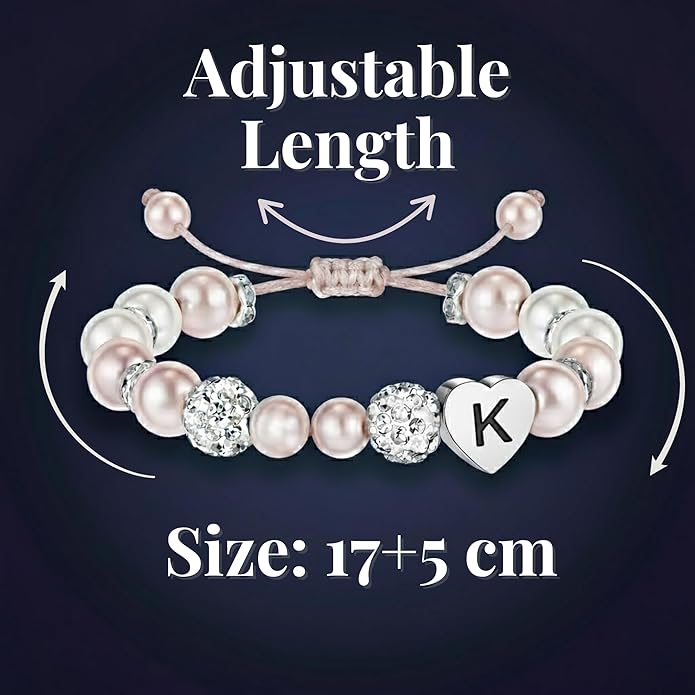 Solza Heart Bead Initial Bracelet – Personalized Stainless Steel Beaded Bracelet with Letter Charm, Adjustable Heart Bracelet, Fashion Jewelry Gift, Stackable Personalized Jewelry Accessory