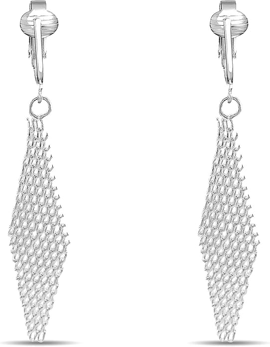 Silver Clip On Earrings For Women, They Look Pierced, Don't Pinch & Won't Fall Off, Hypoallergenic & Lightweight