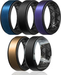Egnaro Silicone Rings for Men 1/4/5/6/7 Multipack of Breathable Mens Silicone Rubber Wedding Rings Bands - Step Edge