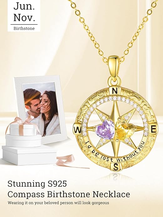 Valentine's Day Gifts for Wife 925 Sterling Silver Double Birthstone Pendant Necklaces I Love You for Always and Forever Necklace Anniversary Birthday Gifts for Wife Girlfriend Mom Her
