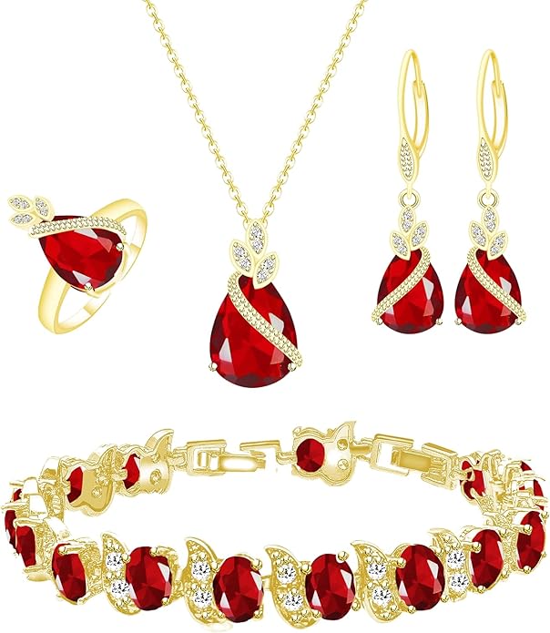 GZWHD Jewelry Set for Women CZ Earrings Necklace Ring Bracelet Set Prom Party Wedding Jewelry Gift for Mother Friend Wife