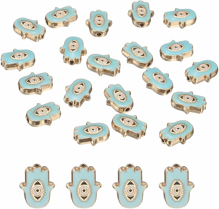MECCANIXITY 20 Pcs Hand Evil Eye Beads Colorful Alloy Enamel Loose Spacer Charm Beads for DIY Bracelet Earrings Necklace Crafts Jewelry Making, Sky Blue