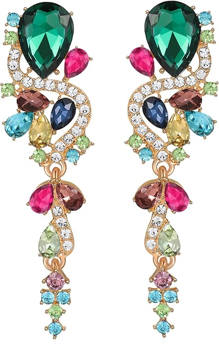 Rhinestone Statement Dangle Earrings Sparkly Crystal Bridal Wedding Earrings for Brides Bridesmaides Chandelier Teardrop Earrings for Women Prom Party