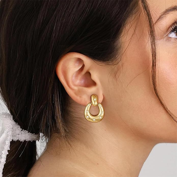 Clip on Earrings for Women Hypoallergenic Statement Retro Clip Earrings 14K Gold/Silver Plated Hoop Dangle Earrings 5A Cubic Zirconia Round Multiple Styles for Women Fashion Trendy Jewelry Gifts