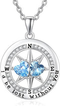 Compass Necklace for Women, Exquisite S925 Valentines Day Anniversary Birthday Gifts for Wife Her Double Birthstone Pendant Jewelry ‘I'd be Lost Without You’