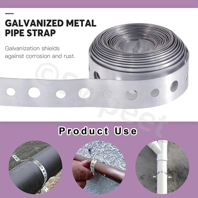 Swpeet 32Pcs 3/4-Inch x 10-Feet 27-Gauge Galvanized Metal Pipe Strap - Image 3