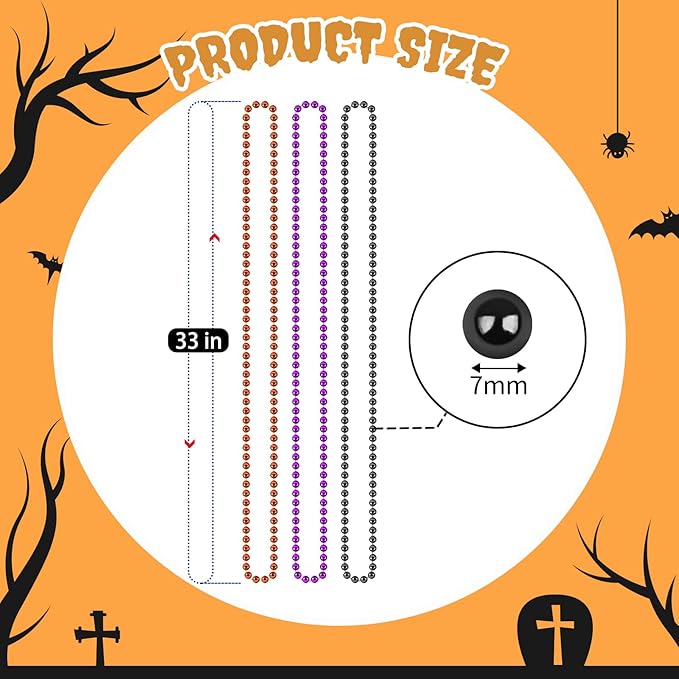 ZYFLSQ 100PCS Halloween Beads Necklace, 33" 7mm Halloween Necklaces Bulk, Metallic Beaded Necklaces, Halloween Parade Throws Accessories, Party Favors Decorations (Purple/Black/Orange)