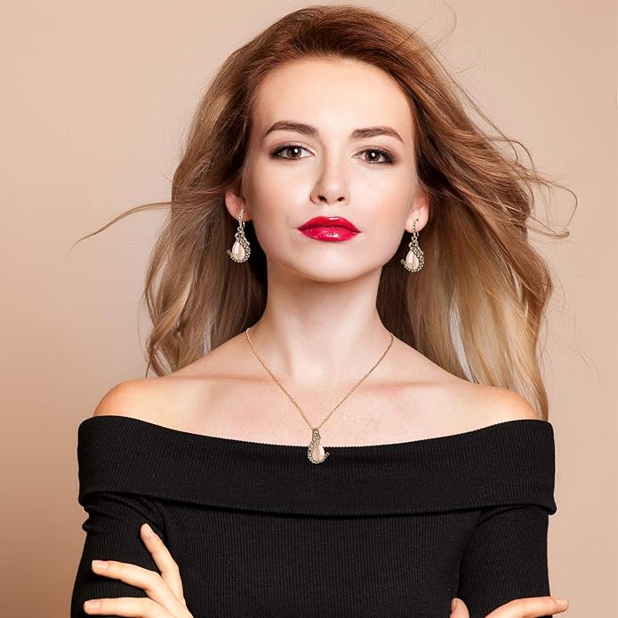 Hicarer 3 Set Peacock Jewelry Sets for Women Vintage Crystal Necklace Earring Waterdrop Rhinestone Pendant Indian Jewelry Set Gifts for Valentine's Day Mother's Day Christmas Wedding Lover Ladies
