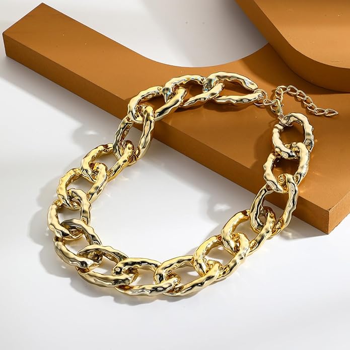 YOOESTORES82 Acrylic Gold Chunky Chain Necklace Earrings Set for Women,Punk Short Thick Wide Cuban Link Choker Necklaces Trendy Drop Dangle Earring Jewelry Set