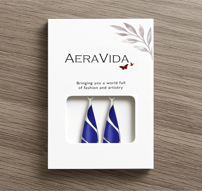 AeraVida Vintage Streaked Teardrop Simulated Blue Lapis Lazuli .925 Sterling Silver Dangle Earrings | Shiny Fish Hook Earrings | 9x45mm Lightweight Gift Jewelry for Women