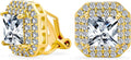Bridal Art Deco Estate Jewelry Style Fashion Simulated Emerald Green Cubic Zirconia Pave Baguette Halo AAA CZ Square Large Oval Stud Clip On Earrings For Women Wedding Yellow 14K Gold Silver Plated