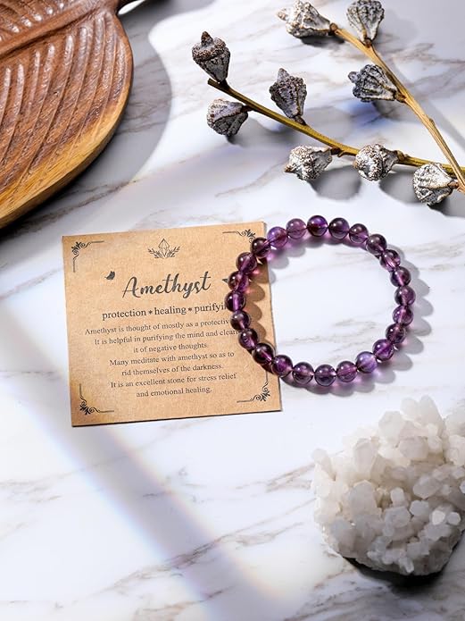 Jovivi Crystal Bracelets for Women Men - 8mm Handmade Natural Semi Precious Gemstone Beaded Bracelets, Round Stone Beads Stretch Bracelet, Healing Yoga Bracelets Jewelry Gifts