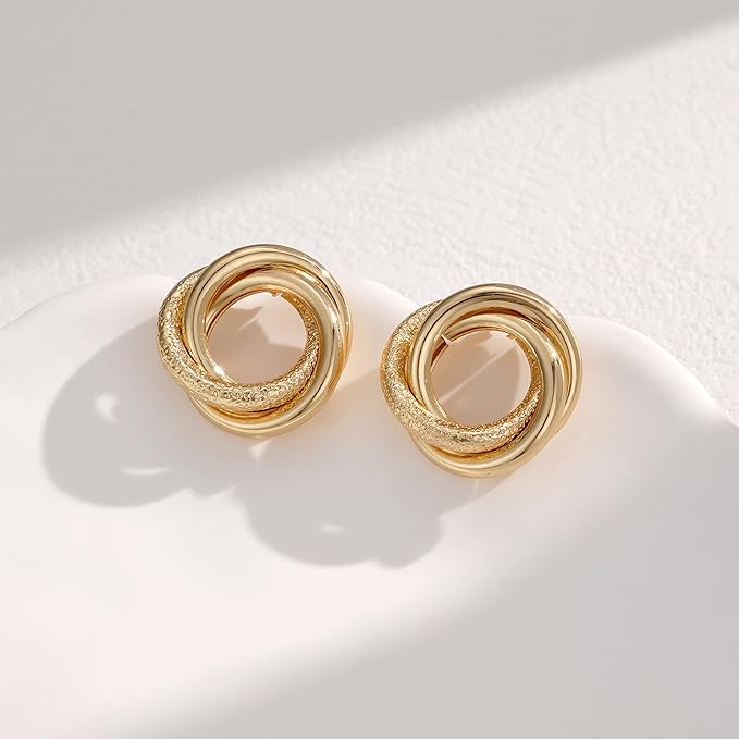 Knot Link Earrings for Women Circle Studs Chunky Geometric Drop Dangle Earrings for Women