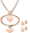 Bucherry 3 Pcs Heart Jewelry Set Bow Snowflake Jewelry Heart Pendant Chain Toggle Necklace with Bracelet Earrings Snowflake Stainless Steel Link Chain for Women Gift