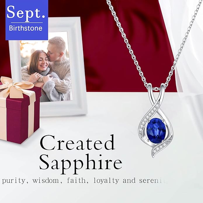 SMILEST Valentines Day Gifts for Her - 925 Sterling Silver Oval Sparkle Birthstone Necklace, Infinity Pendant Necklace Anniversary Birthday Gifts for Women Wife Girlfriend Mom Birthstone Necklace