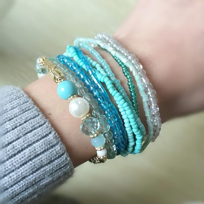 MengPa Beaded Bracelets for Women Trendy Stacks Boho Bead Bracelet Pack Friendship Jewelry