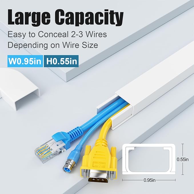 Yecaye Cord Covers for Wires on Wall, W0.95in H0.55in, Medium Cord Organizer - Image 2
