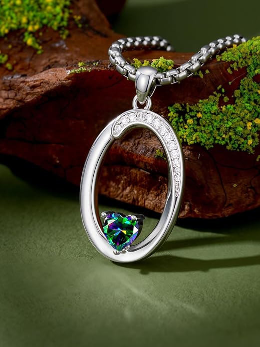 Valentines Day Gifts for Women Alphabet A to Z Initial Birthstone Pendant Necklaces for Women - 18k White Gold Plated Personalized Name Jewelry Valentine Mothers Day Birthday Gifts for Women Her Girlfriend