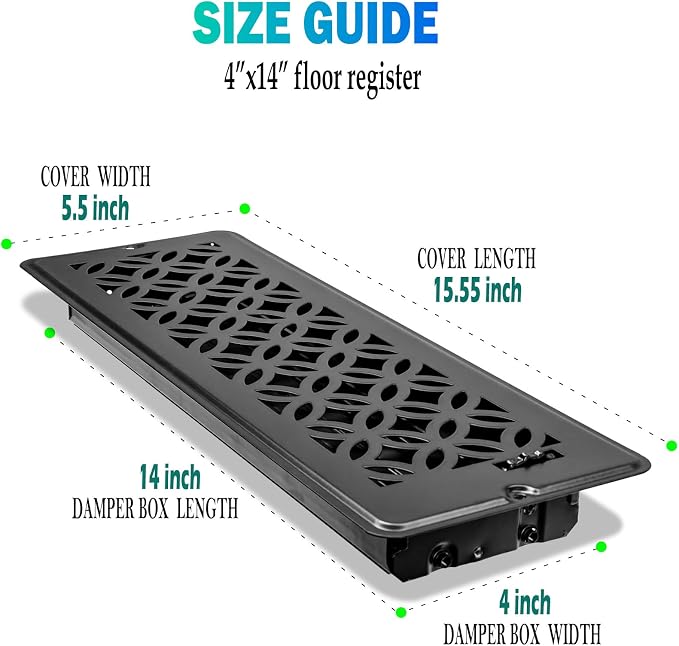 4x14 Floor Register, AC Vent Cover, Floor Vent Cover, Air Vents, All Steel - Image 2