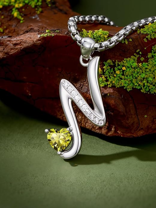 Valentines Day Gifts for Women Alphabet A to Z Initial Birthstone Pendant Necklaces for Women - 18k White Gold Plated Personalized Name Jewelry Valentine Mothers Day Birthday Gifts for Women Her Girlfriend