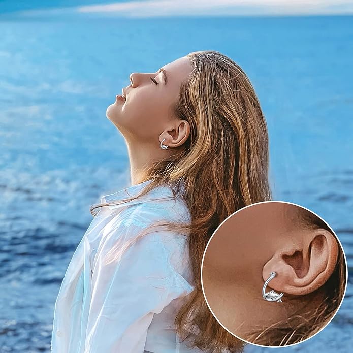 JUSTKIDSTOY Hypoallergenic Panda/Unicorn/Hummingbird/Dolphin Hoop Earrings for Women 925 Sterling Silver Animal Huggie Hoop Earrings Jewelry Gifts for Sensitive Ears