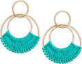 Raffia Hoop Earrings for Women Fun Boho Summer Beach Earrings Lightweight Handmade Straw Wicker Rattan Dangle Earrings Statement Geometric Round Drop Earrings