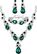 BriLove Wedding Bridal Jewelry for Women Multi Teardrop Cluster Crystal Statement Necklace Dangle Earrings Link Bracelet Set
