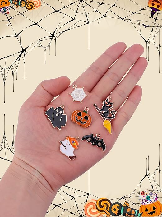 Kalolary Halloween Charms Alloy Enamel Bracelet Metal Earring Kawaii Pendant for Party DIY Jewelry Necklace Making Supplies