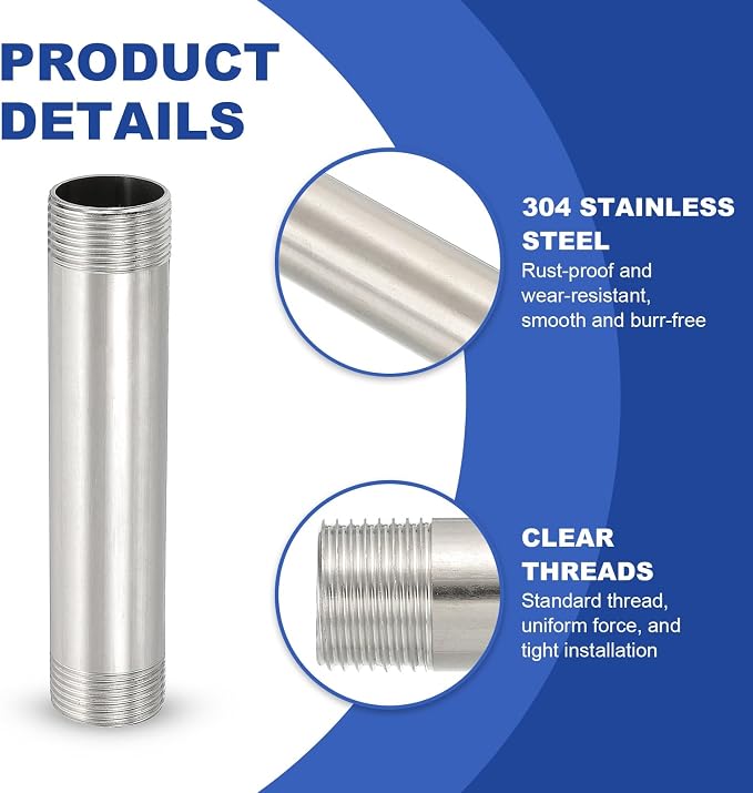 PATIKIL 304 Stainless Steel Pipe Fitting, 2 Pack 1" BSP Male x 1" BSP Male - Image 4