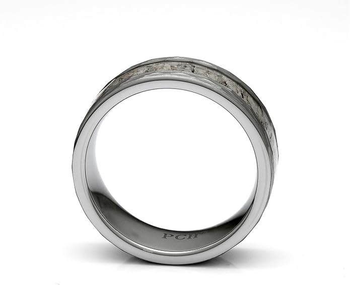 Men's Tungsten Deer Antler With Ring Hammered Finish 8mm Comfort Fit Wedding Band