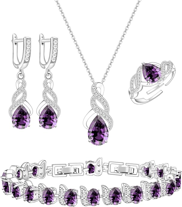 GZWHD Jewelry Set for Women CZ Earrings Necklace Ring Bracelet Set Prom Party Wedding Jewelry Gift for Mother Friend Wife