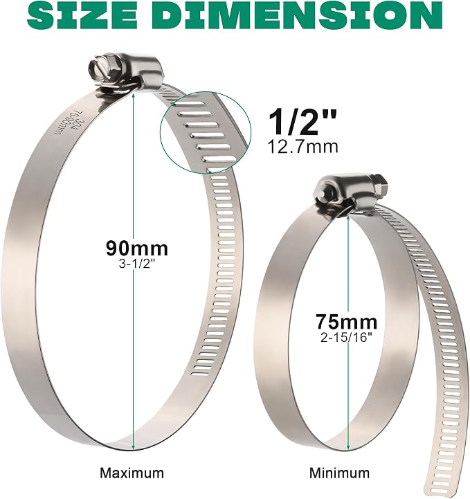 OURU Large Hose Clamps, 10 Pack 3 Inch Stainless Steel Hose Clamps Adjustable - Image 2