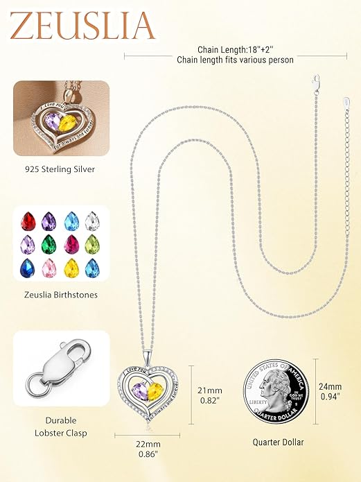 Valentine's Day Gifts for Wife 925 Sterling Silver Double Birthstone Pendant Necklaces I Love You for Always and Forever Necklace Anniversary Birthday Gifts for Wife Girlfriend Mom Her