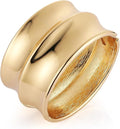 HZMAN 18K Gold Plated Wide Cuff Bracelet for Women - Premium Alloy Shiny Polished Double Layer Statement Bangle, Trendy Daily Wear Party Jewelry Accessory