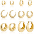 Wgoud 6 Pairs Gold Hoop Earrings Set for Women, 14K Gold Plated Hypoallergenic Lightweight Chunky Open Huggie Hoops Earrings Jewelry for Gifts.