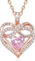 Infinity Rose Gold Valentines Heart Birthstone Necklace for Women,I Love You Always and Forever Jewelry,Valentines Anniversary Birthday Gifts for Her Wife Mom Grandma Daughter