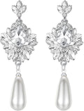 mecresh Flower Teardrop Bridal Wedding Dangle CZ Earrings in Silver/Gold Tone for Women Girl Bride Gift …