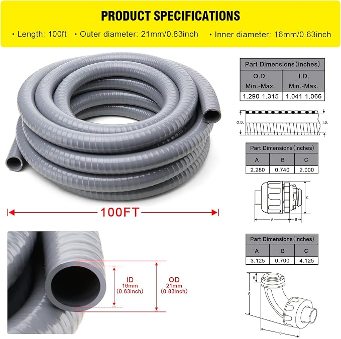 DWALE Liquid-Tight Conduit and Connector Kit, Electrical Conduit, 1/2inch 100ft - Image 2