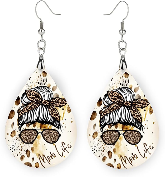 Teardrop Wood Earrings Light Weight Printed Image Dangle Jewelry, Fun and Funky