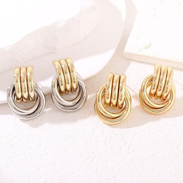 14K Gold Plated Knot Earrings for Women Gold Silver Earrings Heart Link Drop Dangle Earring Chunky Golden Knotted Statement Jewelry