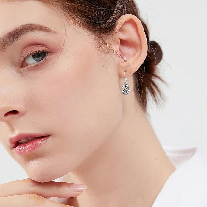 Animal Earrings 925 Sterling Silver Abalone Shell Dangle Drop Earrings Leverback Earrings Cute Animal Jewelry Gifts for Women Girlfriend