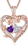 Rose Heart Necklaces for Women, Rose Gold Forever Love Jewelry with 2 Birthstones Pendant,Valentines Anniversarry Birthday Gifts for Her Wife Mom Grandma Daughter, 18+2 Inch Chain