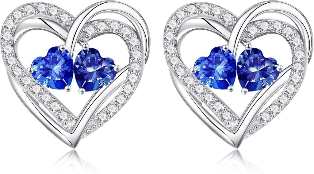 Iefil Valentines Day Gifts for Her, 925 Sterling Silver Heart Birthstone Earrings, Anniversary Birthday Gifts for Women, Birthstone Jewelry for Her Wife Girlfriend Mom