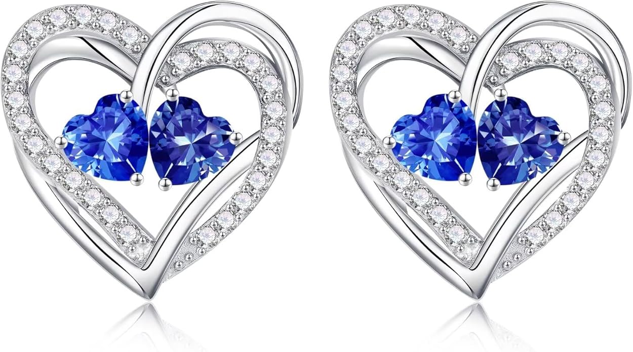 Iefil Valentines Day Gifts for Her, 925 Sterling Silver Heart Birthstone Earrings, Anniversary Birthday Gifts for Women, Birthstone Jewelry for Her Wife Girlfriend Mom