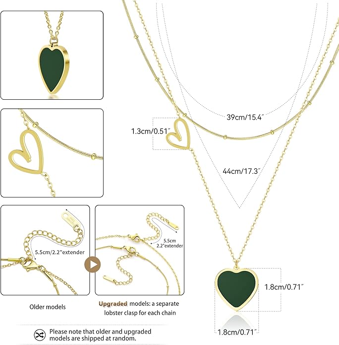 Linawe Layered Choker Heart Pendant Necklace for Women Trendy, Gold/Silver/Rose Gold Chain Stainless Steel Stacked Necklaces, Double Heart Necklace Y2K Preppy Jewelry