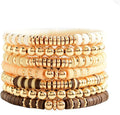 GOOJIDS Surfer Heishi Clay Bead Bracelets for Women Bohemian Stackable Gold Plated Beaded Stretch Bracelets Elastic Layering Friendship Bracelets Set Boho Jewelry